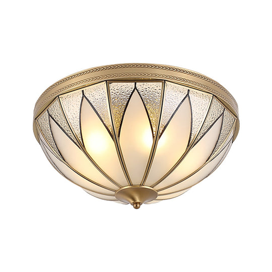 Traditional Brass Inverted Flush Mount Ceiling Light with Opal Glass – 4 Lights – Ideal for Living Room