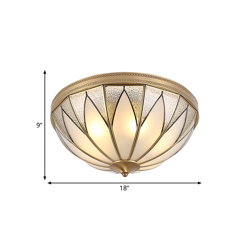 Traditional Brass Inverted Flush Mount Ceiling Light with Opal Glass – 4 Lights – Ideal for Living Room
