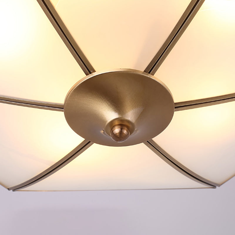 Traditional Brass Inverted Flush Mount Ceiling Light with Opal Glass – 4 Lights – Ideal for Living Room