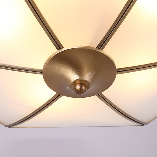 Traditional Brass Inverted Flush Mount Ceiling Light with Opal Glass – 4 Lights – Ideal for Living Room