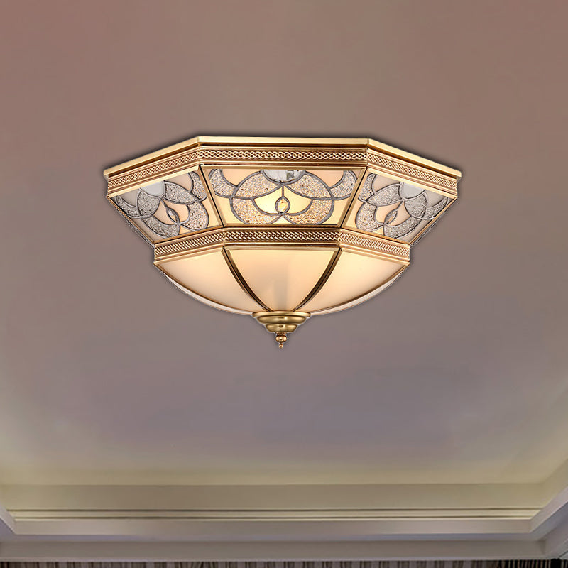 Classic Frosted Glass Flush Mount Lamp With Domed Design - Brass Finish 4 Lights