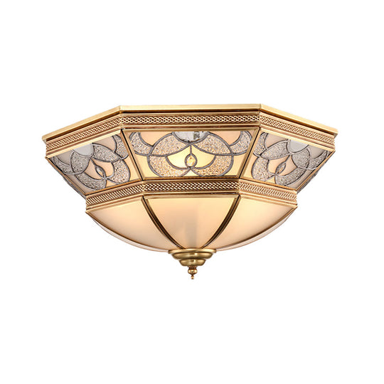 Classic Frosted Glass Flush Mount Lamp with Domed Design - Brass Finish, 4 Lights