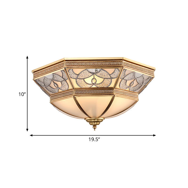 Classic Frosted Glass Flush Mount Lamp with Domed Design - Brass Finish, 4 Lights
