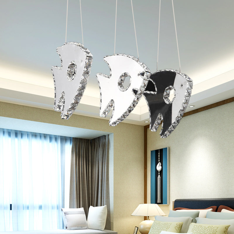 Modern Chrome LED Crystal Fish Pendant Light in Warm/White - Stylish Suspended Lighting Fixture