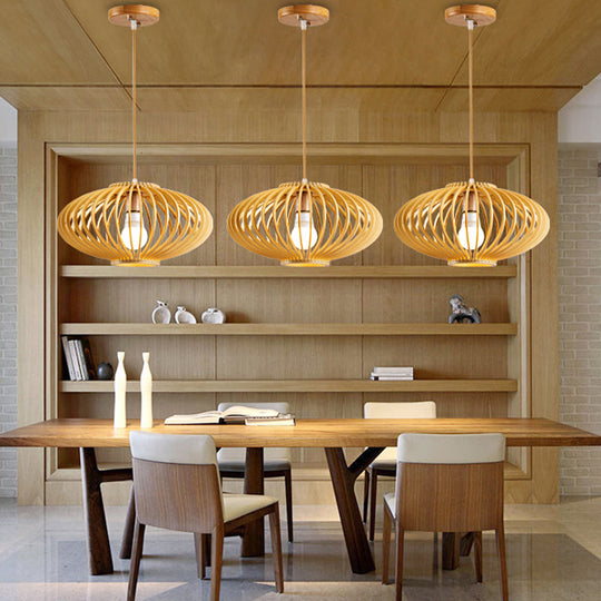Contemporary Black/Yellow Laser Cut 1 Head Wood Pendant Light For Restaurants