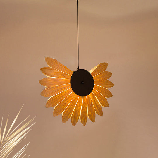 Modern Beige Sunflower Pendant Light Fixture with 1 Bulb - Perfect for Restaurants