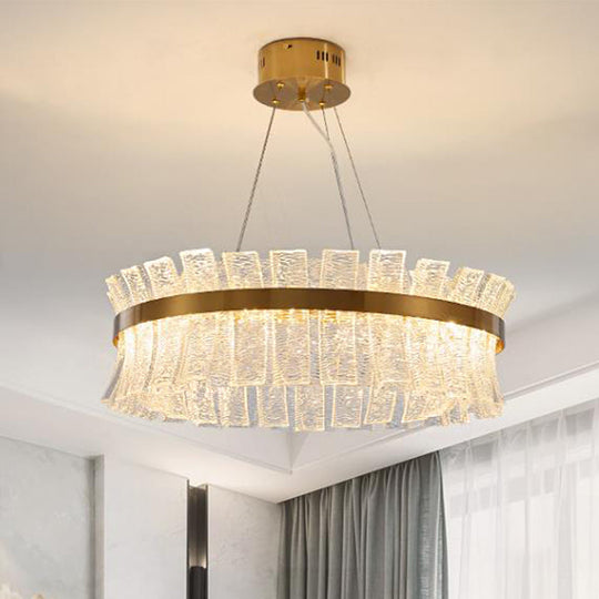 Contemporary Crystal LED Brass Ceiling Chandelier - Round Pendant Light for Living Room