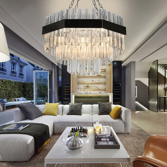 Modern Layered Chandelier Pendant Light with Crystal Bevels - 10 Bulbs in Silver