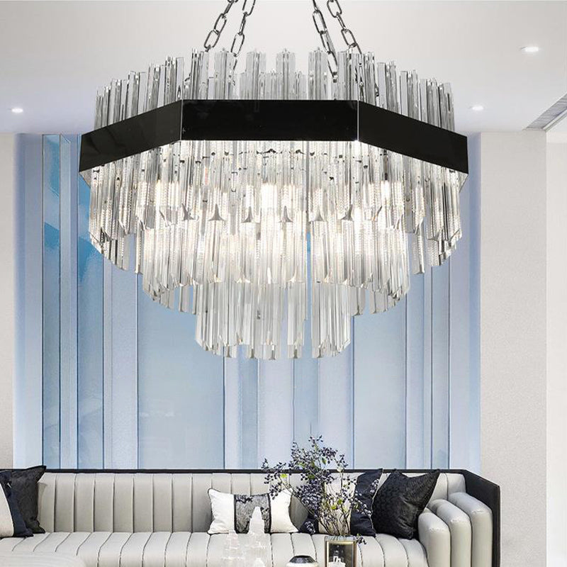 Modern Layered Chandelier Pendant Light with Crystal Bevels - 10 Bulbs in Silver
