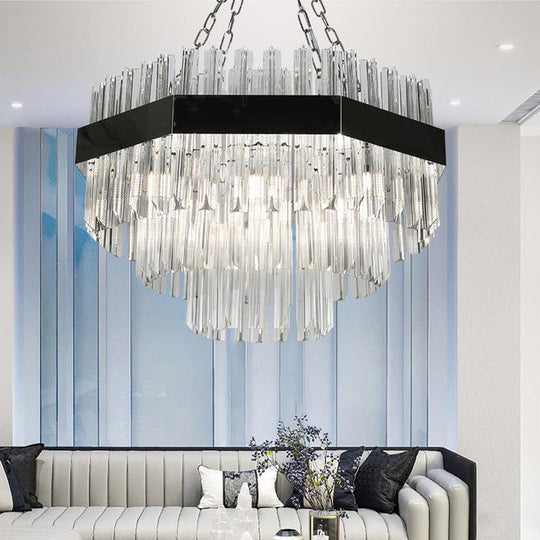 Modern Layered Chandelier Pendant Light with Crystal Bevels - 10 Bulbs in Silver