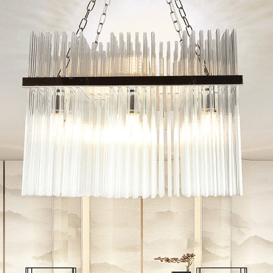 Contemporary Stainless-Steel Tube Chandelier - 10-Bulb Crystal Ceiling Hanging Light