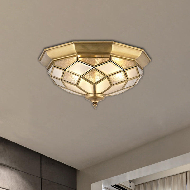 Classic Gold Flush Mount Ceiling Light with Prismatic Glass – 3/5 Lights, 18"/21.5" for Bedroom