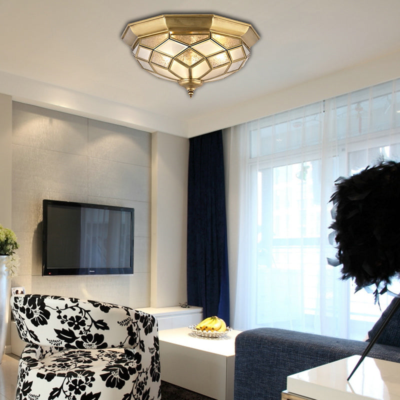 Classic Gold Flush Mount Ceiling Light with Prismatic Glass – 3/5 Lights, 18"/21.5" for Bedroom