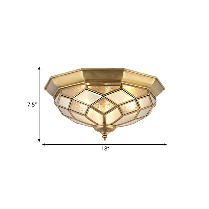 Classic Gold Flush Mount Ceiling Light With Prismatic Glass 3/5 Lights 18/21.5 For Bedroom