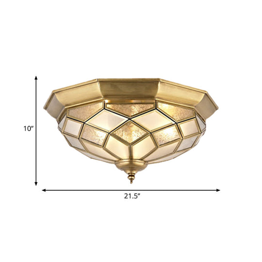 Classic Gold Flush Mount Ceiling Light with Prismatic Glass – 3/5 Lights, 18"/21.5" for Bedroom