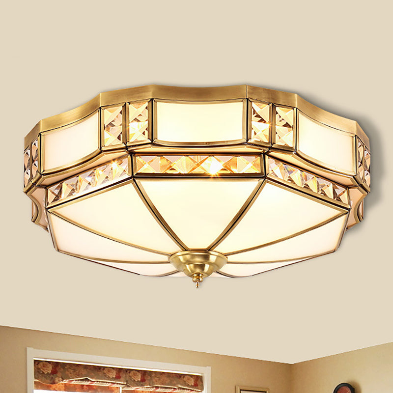 Traditional Opal Glass Bowl Ceiling Flush Mount with Gold Finish - Ideal for Bedroom Lighting