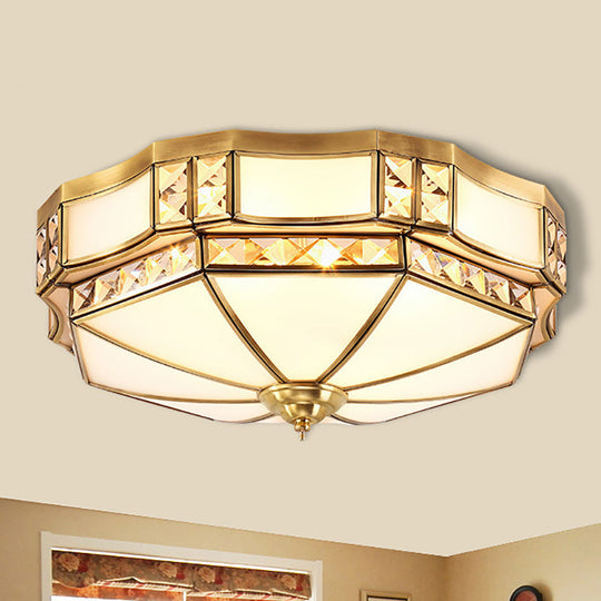 Traditional Opal Glass Bowl Ceiling Flush Mount with Gold Finish - Ideal for Bedroom Lighting