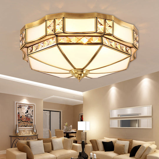 Traditional Opal Glass Bowl Ceiling Flush Mount with Gold Finish - Ideal for Bedroom Lighting