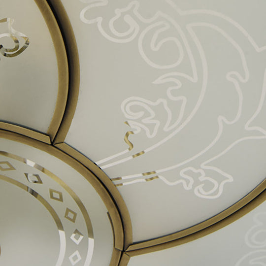 Traditional Brass Floral Flush Mount Lamp For Bedroom With Frosted Glass