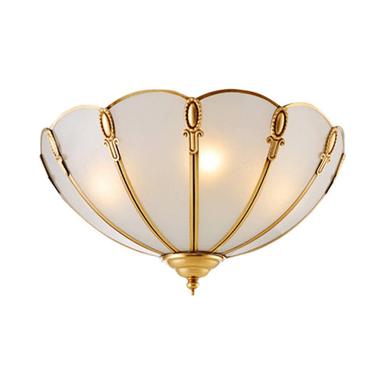 Classic Scallop Flush Mount Metal Ceiling Light Fixture In Brass For Bedroom - 17/21 Width 3/4 Bulbs