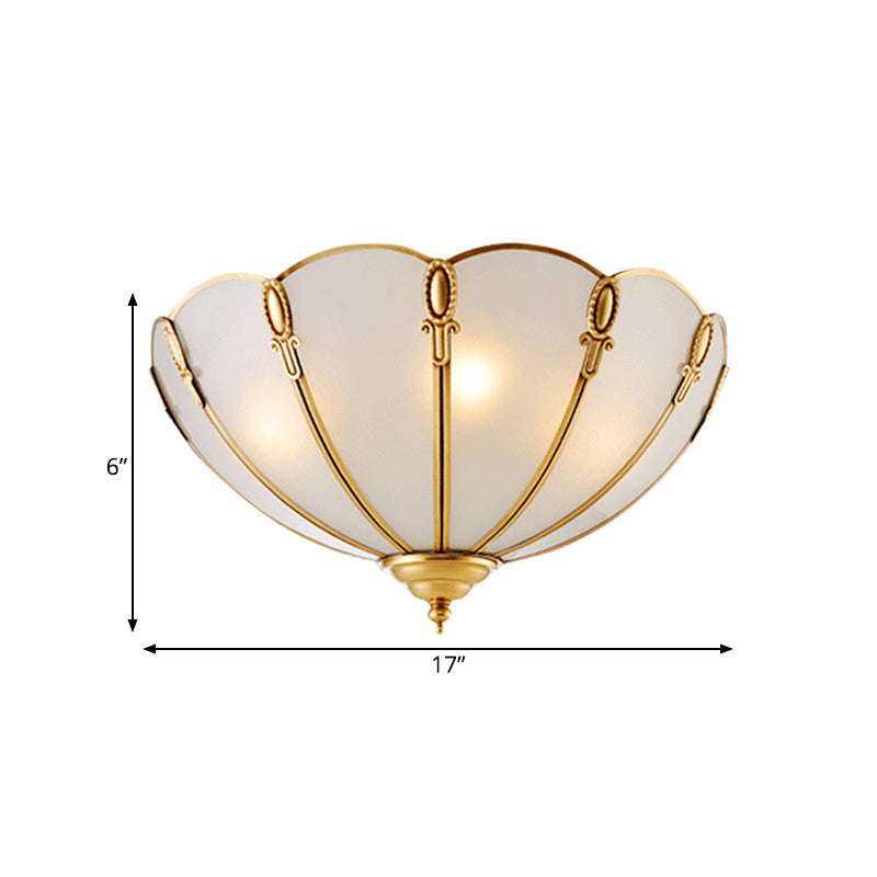 Classic Scallop Flush Mount Metal Ceiling Light Fixture in Brass for Bedroom - 17"/21" Width, 3/4 Bulbs