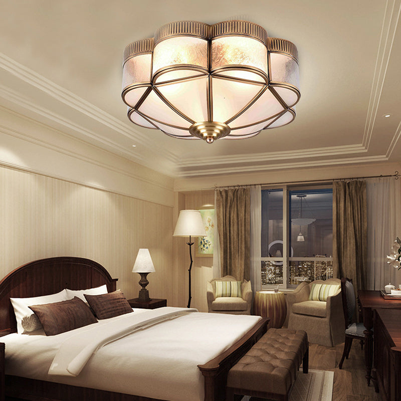 Classic Metal Flower Bedroom Ceiling Light - Flush Mount Fixture - 3/4/6 Heads, Brass - 14"/18"/21.5" W