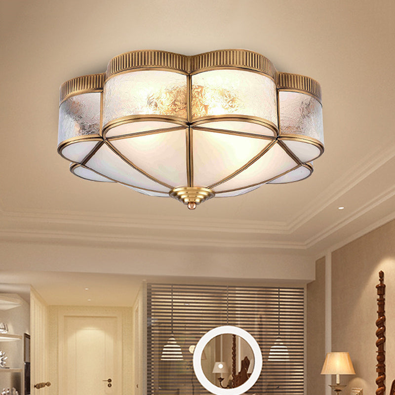Classic Metal Flower Bedroom Ceiling Light - Flush Mount Fixture - 3/4/6 Heads, Brass - 14"/18"/21.5" W