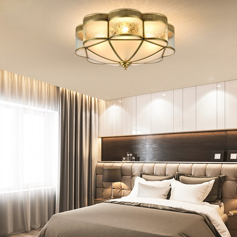 Classic Metal Flower Bedroom Ceiling Light - Flush Mount Fixture - 3/4/6 Heads, Brass - 14"/18"/21.5" W