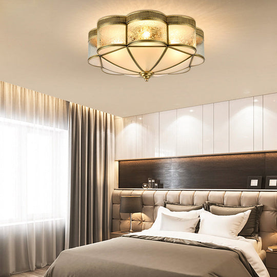 Classic Metal Flower Bedroom Ceiling Light - Flush Mount Fixture - 3/4/6 Heads, Brass - 14"/18"/21.5" W