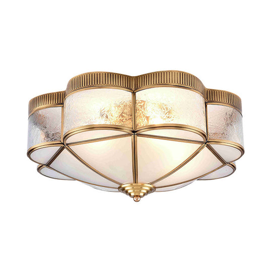 Classic Metal Flower Bedroom Ceiling Light - Flush Mount Fixture - 3/4/6 Heads, Brass - 14"/18"/21.5" W