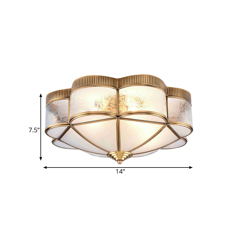 Classic Metal Flower Bedroom Ceiling Light - Flush Mount Fixture - 3/4/6 Heads, Brass - 14"/18"/21.5" W