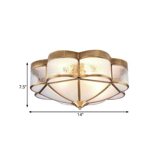 Classic Metal Flower Bedroom Ceiling Light - Flush Mount Fixture - 3/4/6 Heads, Brass - 14"/18"/21.5" W