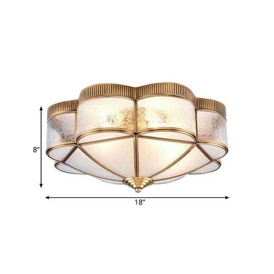 Classic Metal Flower Bedroom Ceiling Light - Flush Mount Fixture - 3/4/6 Heads, Brass - 14"/18"/21.5" W