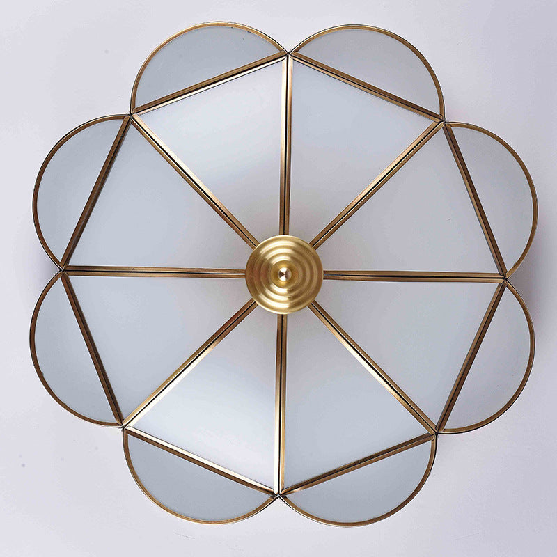Classic Metal Flower Bedroom Ceiling Light - Flush Mount Fixture - 3/4/6 Heads, Brass - 14"/18"/21.5" W