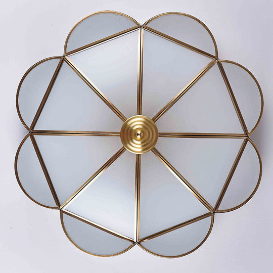 Classic Metal Flower Bedroom Ceiling Light - Flush Mount Fixture - 3/4/6 Heads, Brass - 14"/18"/21.5" W