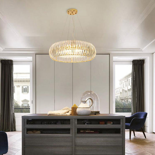 Modern Crystal Donut Chandelier Pendant Light - Gold, 6/8 Bulbs, Warm/White Light, 21.5"/25.5" Wide