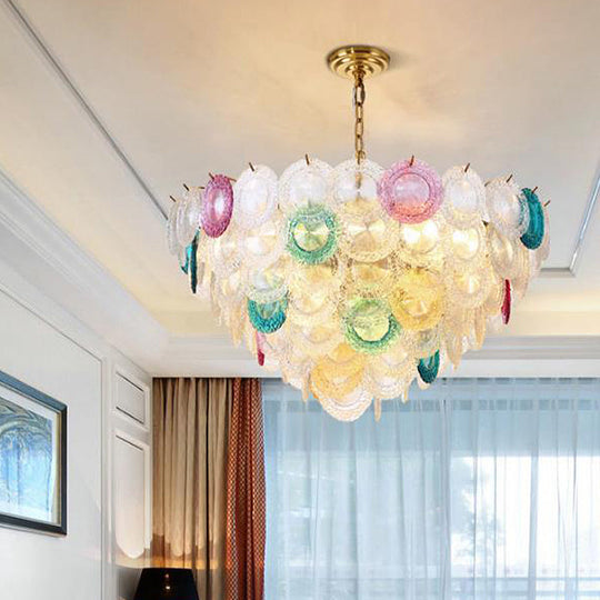 Modern Cut Crystal Conical Chandelier - 12 Bulbs, Wide Brass Suspension Pendant Light