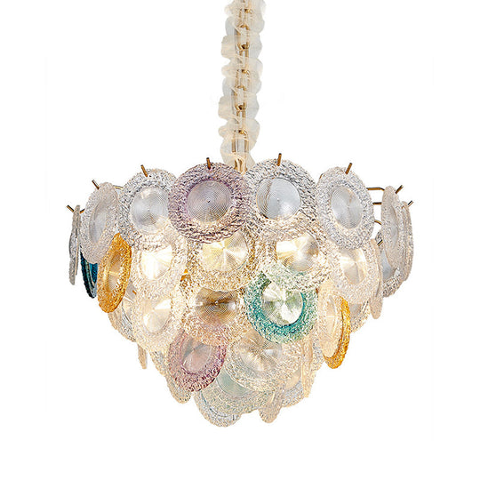 Modern Cut Crystal Conical Chandelier - 12 Bulbs, Wide Brass Suspension Pendant Light