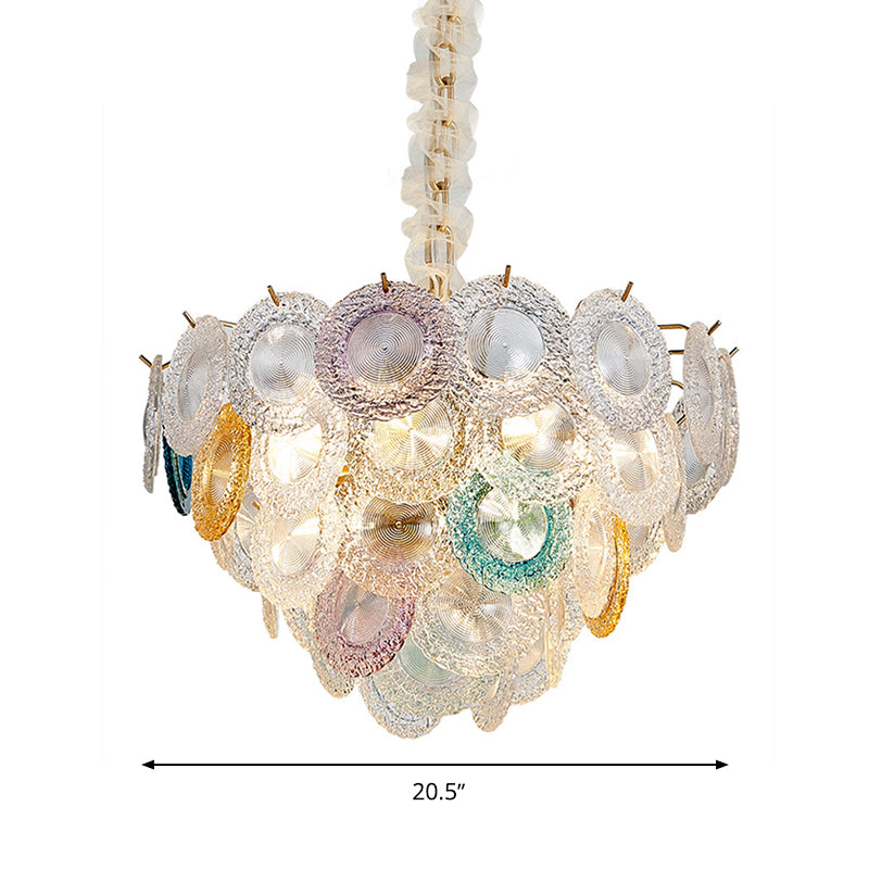 Modern Cut Crystal Conical Chandelier - 12 Bulbs, Wide Brass Suspension Pendant Light