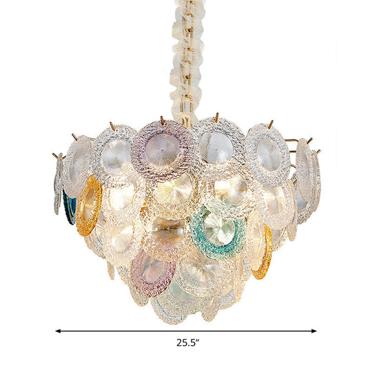 Modern Cut Crystal Conical Chandelier - 12 Bulbs, Wide Brass Suspension Pendant Light