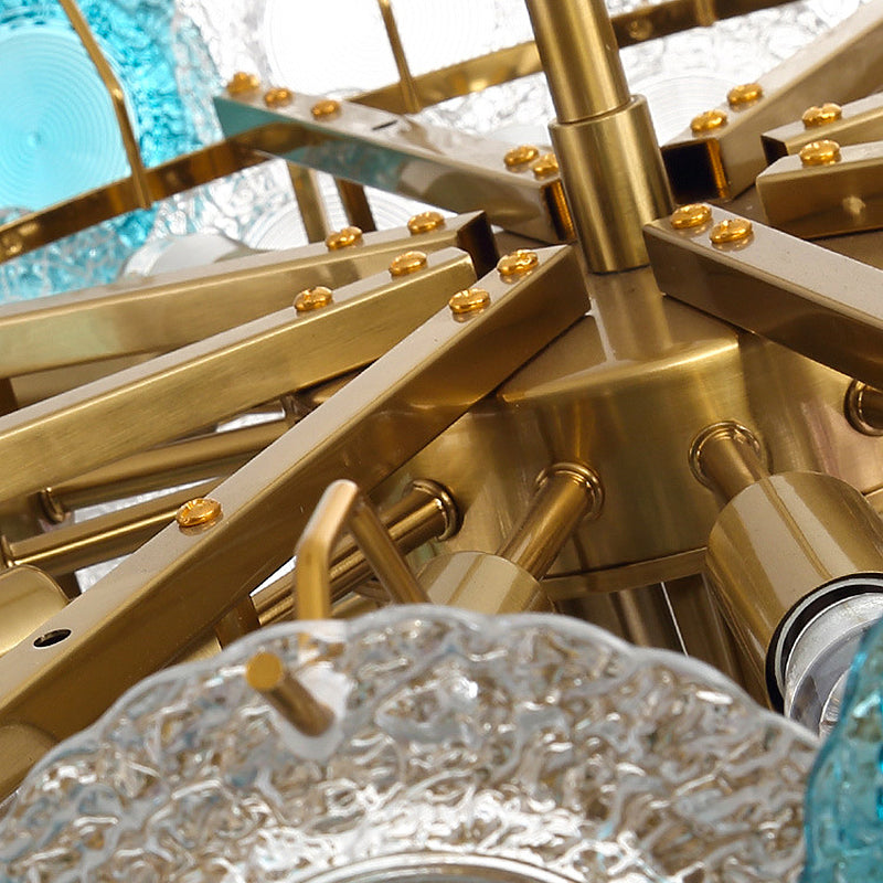 Modern Cut Crystal Conical Chandelier - 12 Bulbs, Wide Brass Suspension Pendant Light