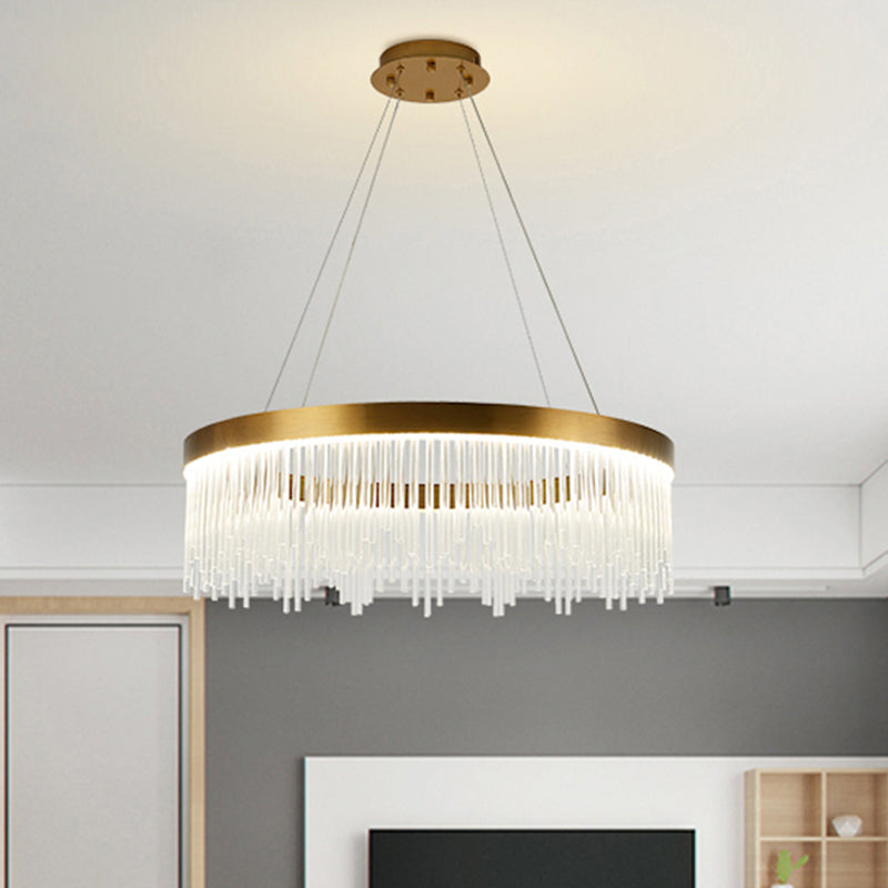 Modernist Crystal LED Brass Pendant Light - Tube Hanging Chandelier, Warm/White Light, 16"/23.5"/31.5" Wide