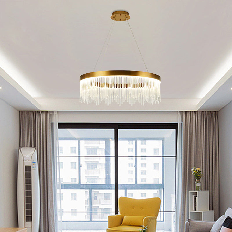 Modernist Crystal LED Brass Pendant Light - Tube Hanging Chandelier, Warm/White Light, 16"/23.5"/31.5" Wide