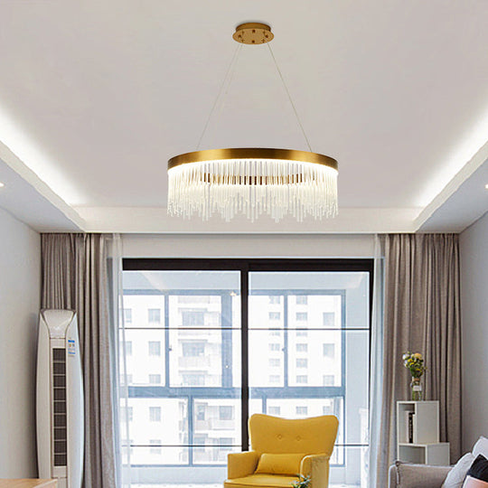 Modernist Crystal LED Brass Pendant Light - Tube Hanging Chandelier, Warm/White Light, 16"/23.5"/31.5" Wide