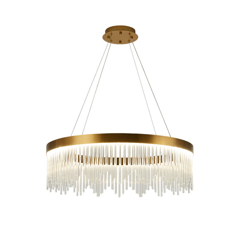 Modernist Crystal LED Brass Pendant Light - Tube Hanging Chandelier, Warm/White Light, 16"/23.5"/31.5" Wide