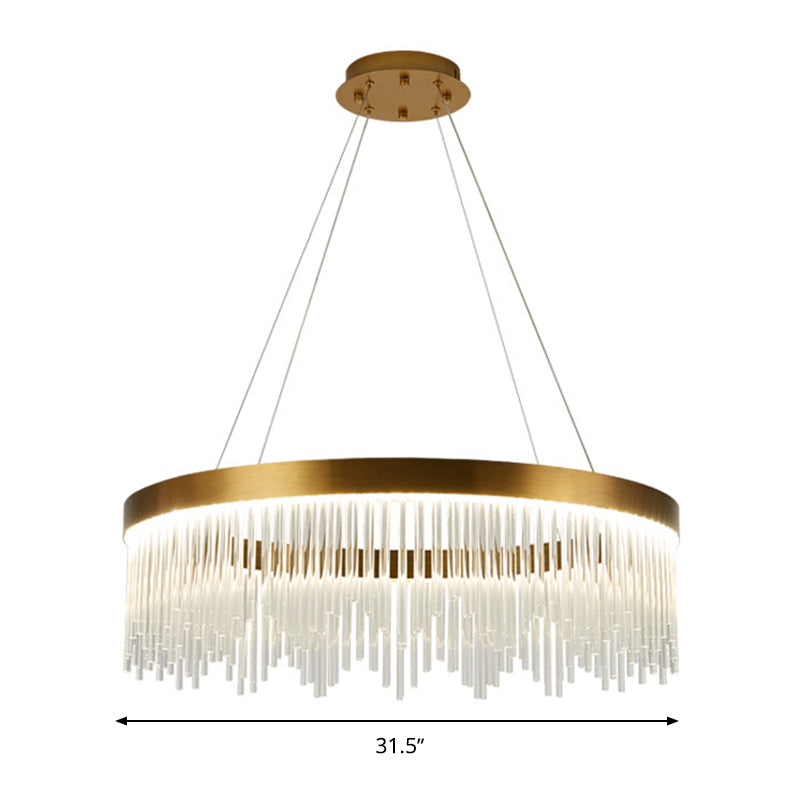 Modernist Crystal LED Brass Pendant Light - Tube Hanging Chandelier, Warm/White Light, 16"/23.5"/31.5" Wide