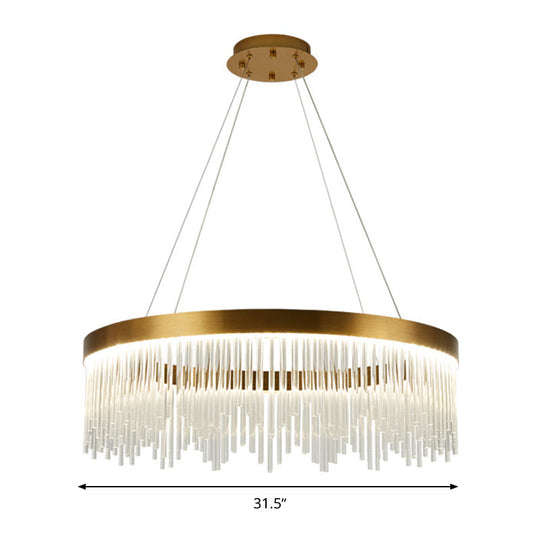Modernist Crystal LED Brass Pendant Light - Tube Hanging Chandelier, Warm/White Light, 16"/23.5"/31.5" Wide