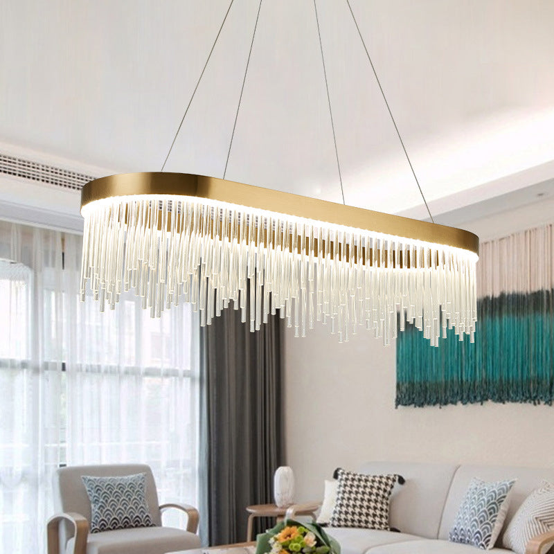 Modern Tubular Crystal Chandelier Lamp - LED Brass Pendant Light in Warm/White - 23.5"/31.5"/39" Wide