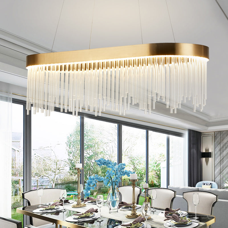 Modern Tubular Crystal Chandelier Lamp - LED Brass Pendant Light in Warm/White - 23.5"/31.5"/39" Wide