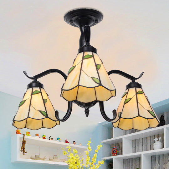 Tiffany Style Stained Glass Semi Flush Lamp - Red/Blue/Green/Blue-White - 3/5 Lights - Ideal for Stairway